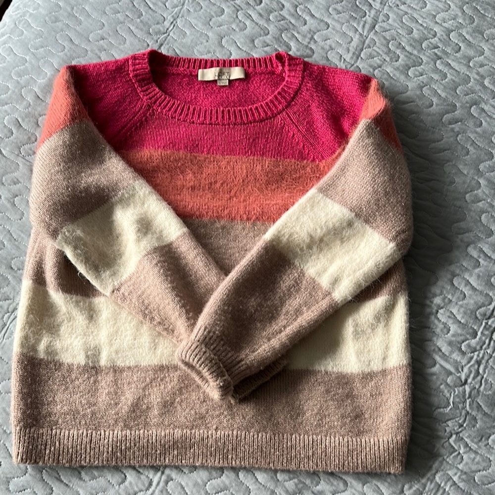 LOFT Striped Pink and Cream Women's Sweater